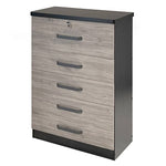 5970-XIA-BLK-OAK Xia 5 Drawer Chest Of Drawers In Black Silver & Gray Oak