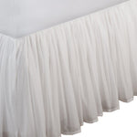 Benzara Liard Fabric King Size Bed Skirt with Ruffle Stitching and Split Corners, White