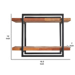 Benzara 2 Tier Wood and Metal Frame Wall Display with Tubular Frame, Brown and Black