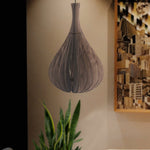 Benzara 60 Watt Teardrop Shape Wooden Ceiling Pendant, Walnut Brown