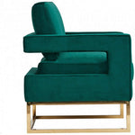 Benzara Velvet Fabric Upholstered Accent Chair with Box Cushion Seat,Gold and Green