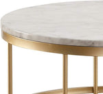 Benzara Faux Marble Top Round End Table with Metal Base, White and Gold