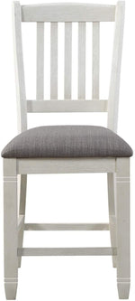 Benzara Wooden Counter Height Chair with Slatted Back, Set of 2, Antique White