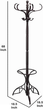 Benzara Wooden Coat Rack with Umbrella Holder and Turned Pedestal Stand, Brown