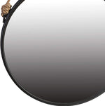 Benzara Round Metal Encased Mirror with Braided Rope Hanger, Black