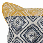 Benzara BM228925 Fabric Throw Pillow with Embroidered Diamond Pattern, Yellow and Blue