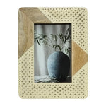 Sagebrook Home 18691-01 Resin, 4X6 Wood & Woven Photo Frame, Ivory/Natural