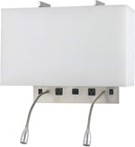 Benzara Metal Wall Lamp with 2 Gooseneck Reading Lights, White and Silver