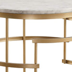Benzara Faux Marble Top Round End Table with Metal Base, White and Gold