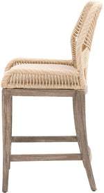 Benzara Rope Weave Design Wooden Barstool with Fixed Cushion Seat, Brown
