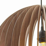 Benzara 60 Watt Caged Dome Shape Wooden Ceiling Pendant, Walnut Brown