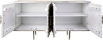 Benzara 4 Door Chevron Carved Buffet with Tapered Legs, Gray and Brass