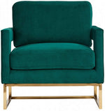 Benzara Velvet Fabric Upholstered Accent Chair with Box Cushion Seat,Gold and Green