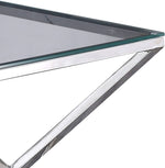 Benzara Square Glass Top Metal Side Table with Open Geometric Base, Silver