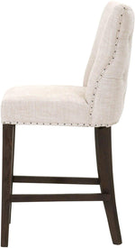 Benzara Fabric Upholstered Wooden Counter Stool with Nailhead, Brown and White