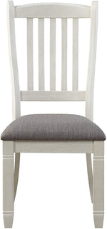 Benzara Wooden Side Chair with Flared Design Slatted Back, Set of 2, Antique White
