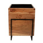 Benzara 18 inch Square Wood Planter with Metal Frame Base,Set of 2,Brown and Black