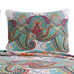 Benzara 2 Piece Twin Size Cotton Quilt Set with Paisley Print, Teal Blue