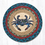 Earth Rugs Nautical Trivet – Blue Crab Coastal Print on Braided Jute, 10