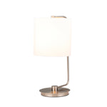 Benzara Metal Table Lamp with Curved Tubular Stand and Round Base, White and Silver
