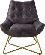 Benzara Leatherette Accent Chair with Tufted Backrest and Metal Base,Black and Gold