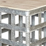 Benzara Square Side Table with Open Cage Base, Galvanized Gray