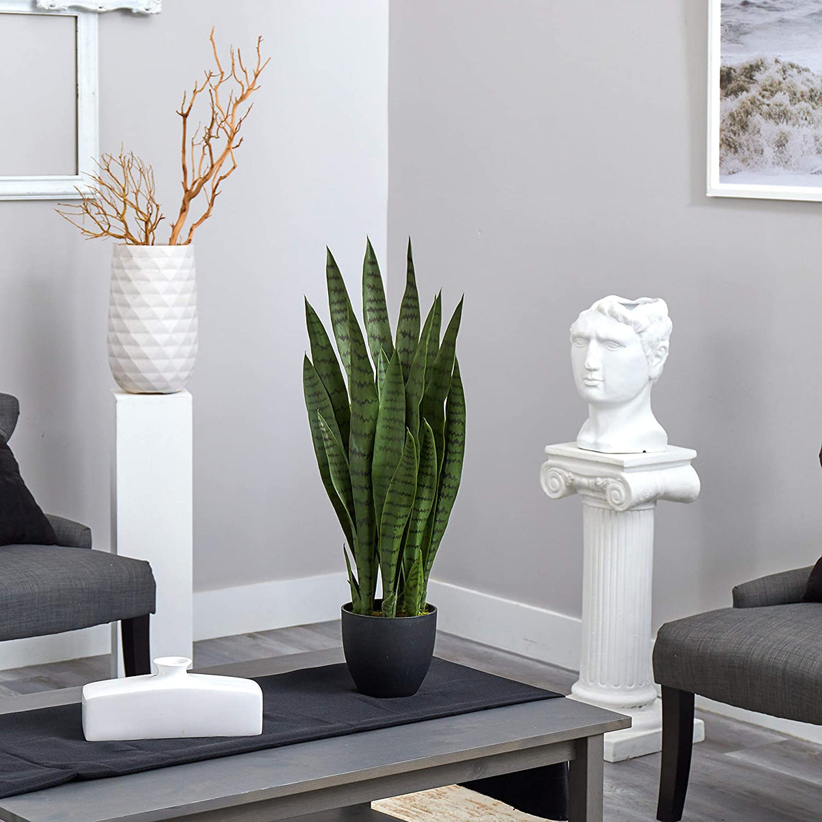 nearly natural sansevieria with black planter Nearly Natural Sansevieria with Black Planter