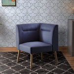 Benzara Fabric Sectional Sofa with Splayed Legs and Center Tufted Back, Blue and Brown