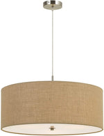 Benzara 3 Bulb Drum Shaped Fabric Pendant Fixture with Diffuser, Beige