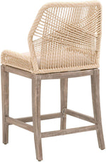 Benzara Rope Weave Design Wooden Barstool with Fixed Cushion Seat, Brown