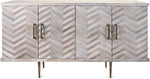 Benzara 4 Door Chevron Carved Buffet with Tapered Legs, Gray and Brass