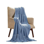 Benzara Creuse Cable Knitted Cotton Throw with Popcorn Stitching, Blue