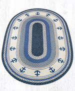 “Handcrafted Jute Oval Patch Rug with Anchor Design 4x6 Coastal Lodge Style”