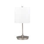Benzara Metal Table Lamp with Curved Tubular Stand and Round Base, White and Silver