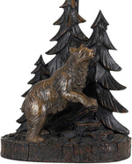 Benzara 3 Way Resin Body Table Lamp with Forest and Bear Design, Brown and Black