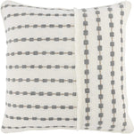 Benzara Embroidered Square Fabric Throw Pillow, White and Gray