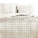 Benzara 3 Piece King Size Coverlet Set with Stitched Square Pattern, Cream