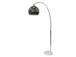 Benzara Metal Floor Lamp with Arched Tubular Stand and Round Marble Base, Chrome
