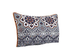Benzara Thelon 3 Piece Queen Size Fabric Quilt Set with Damask Prints, Gray and Orange
