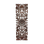 Benzara Three Piece Wooden Wall Panel Set with Traditional Scrollwork and Floral Details, Brown