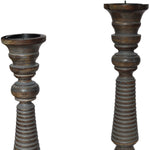 Benzara Handmade Wooden Candle Holder with Ribbed Pattern, Brown and Gray, Set of 3
