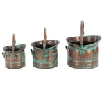 Benzara Green Tinged Metal Bucket Planter With Handles, Set of 3
