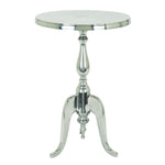 Benzara Traditional Style Aluminum Accent Table With Pedestal Base, Silver