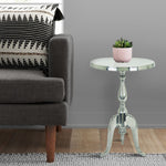 Benzara Traditional Style Aluminum Accent Table With Pedestal Base, Silver