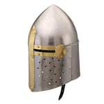 Benzara Medieval Metal Crusader Helmet, Gold and Silver