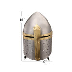 Benzara Medieval Metal Crusader Helmet, Gold and Silver