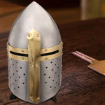 Benzara Medieval Metal Crusader Helmet, Gold and Silver