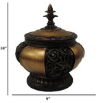 Benzara Traditional Lidded Decorative Box With Intricate Carvings, Black and Gold