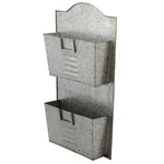 Benzara Galvanized Two Tier Metal Wall Pocket Organizer, Gray