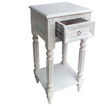 Benzara Spacious Mango Wood Side Table with Metal Ring Handle, Washed White